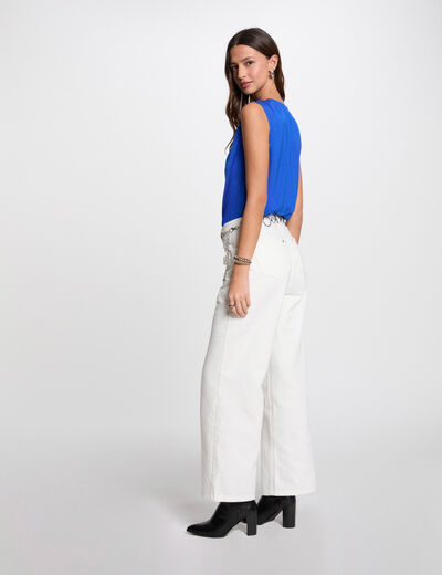 Mouwloze top met kant bleu electrique vrouw