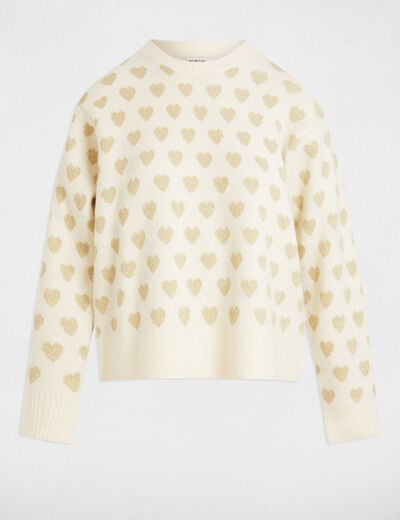 Pull col rond imprimé ivoire femme