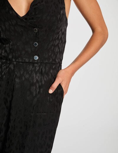 Lange jumpsuit met V-hals zwart vrouw