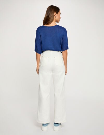 Trui V-hals en korte mouwen marineblauw vrouw