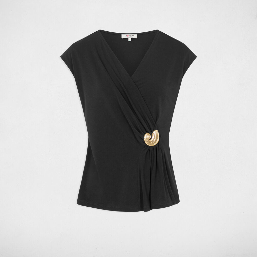 Mouwloze top met V-hals zwart vrouw