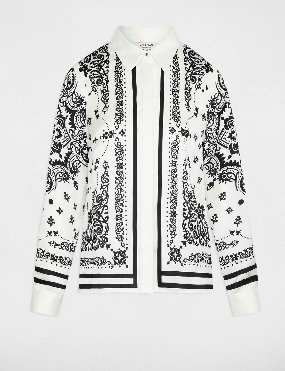 Luchtig bedrukt overhemd helder wit vrouw