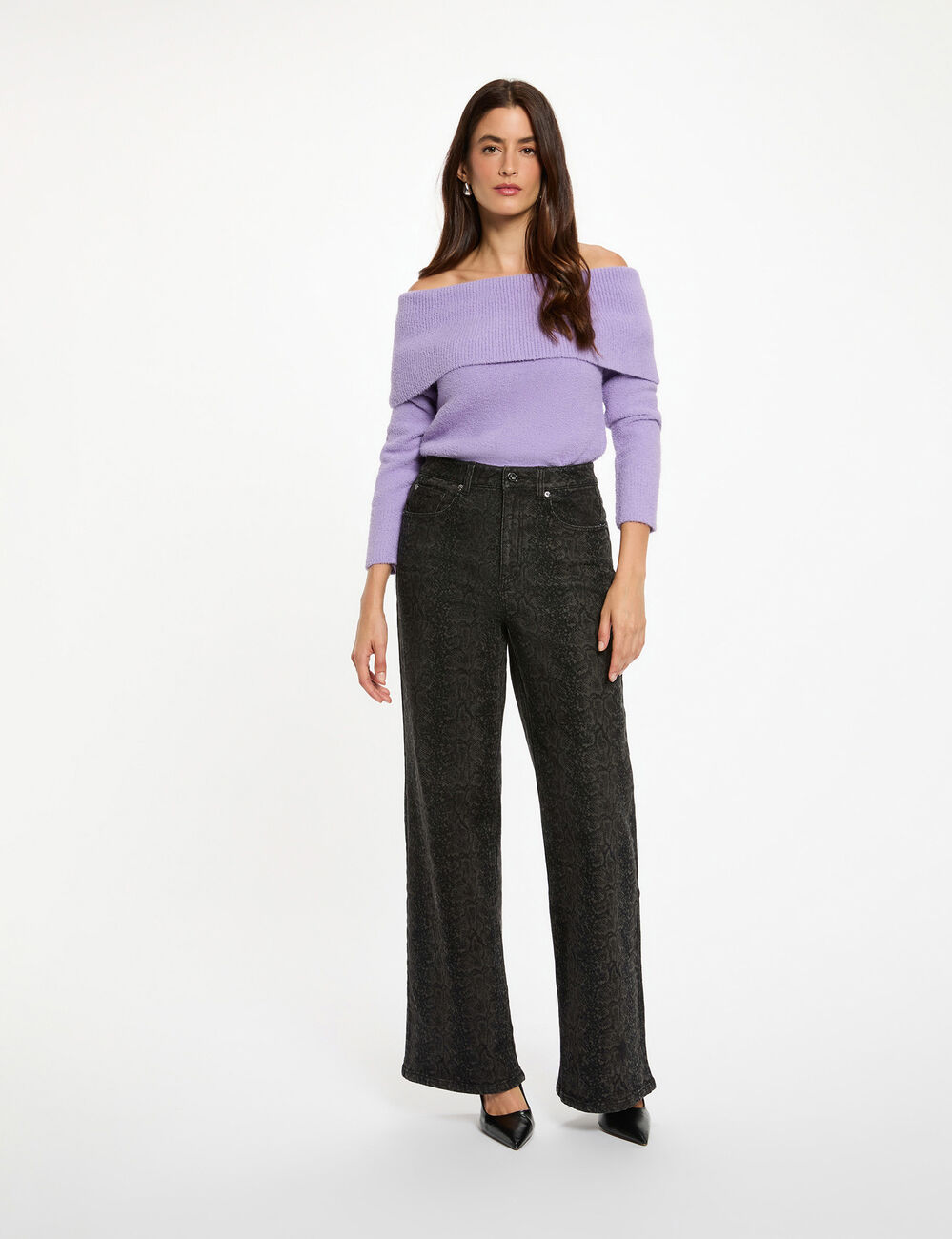 Pull col bardot parme femme