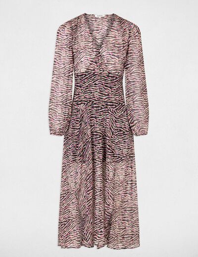 Robe longue évasée imprimé animalier multico femme