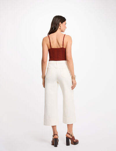 Gebreide top met fijne bandjes cognacbruin vrouw