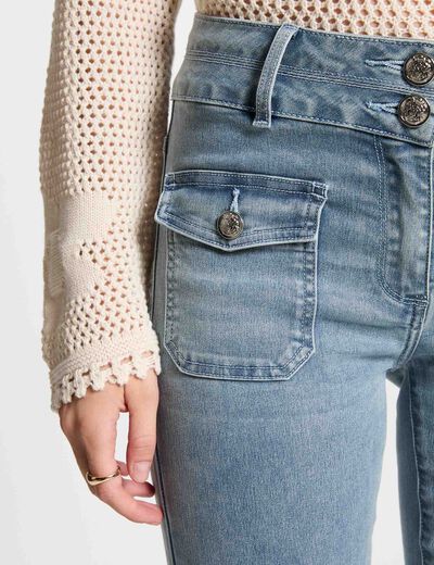 Jeans bootcut taille haute denim bleach femme