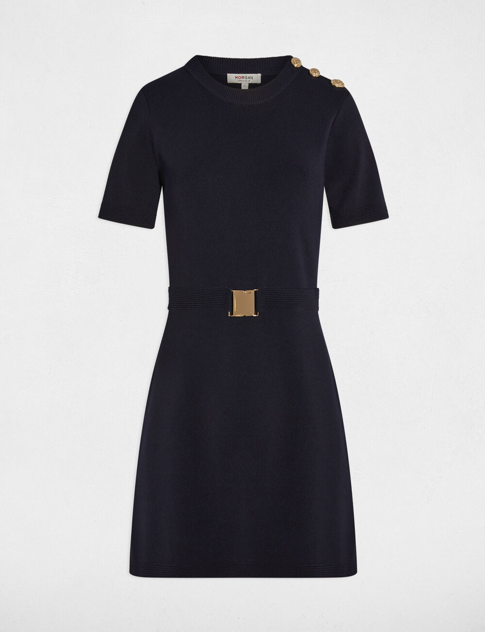 Robe courte ceinturée bleu marine femme