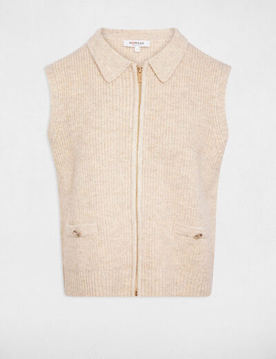 Gilet sans manches creme femme