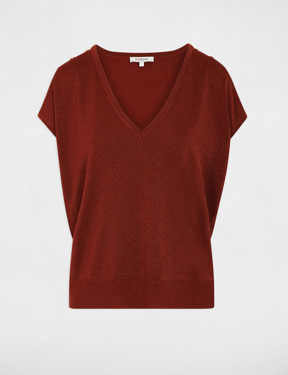 Oversized trui met V-hals cognacbruin vrouw