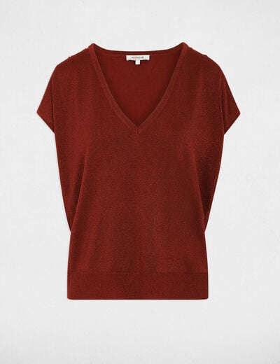 Oversized trui met V-hals cognacbruin vrouw