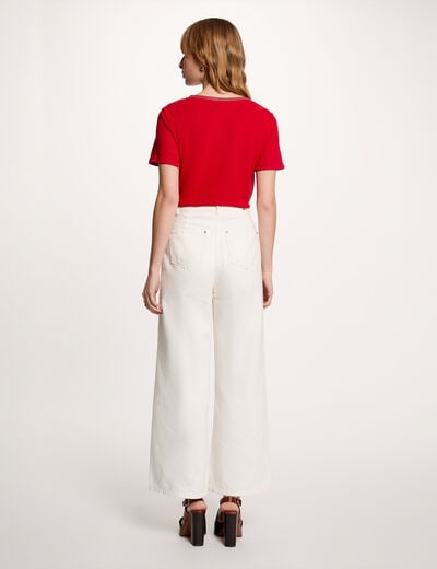 T-shirt met parels en V-hals rood vrouw