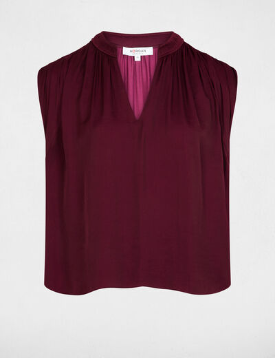 Blouse met korte mouwen pruim vrouw