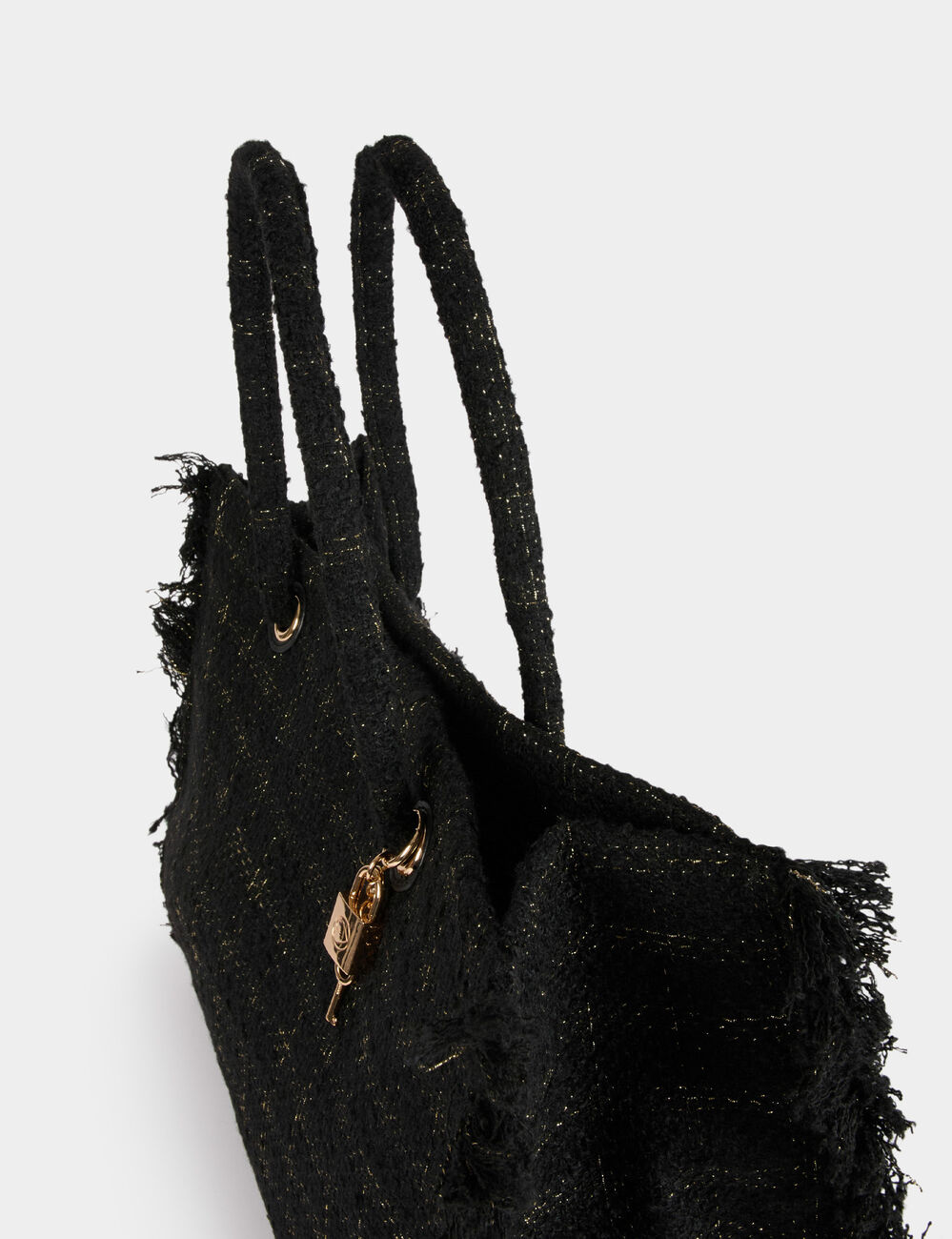 Tweed shopper met franjes zwart vrouw