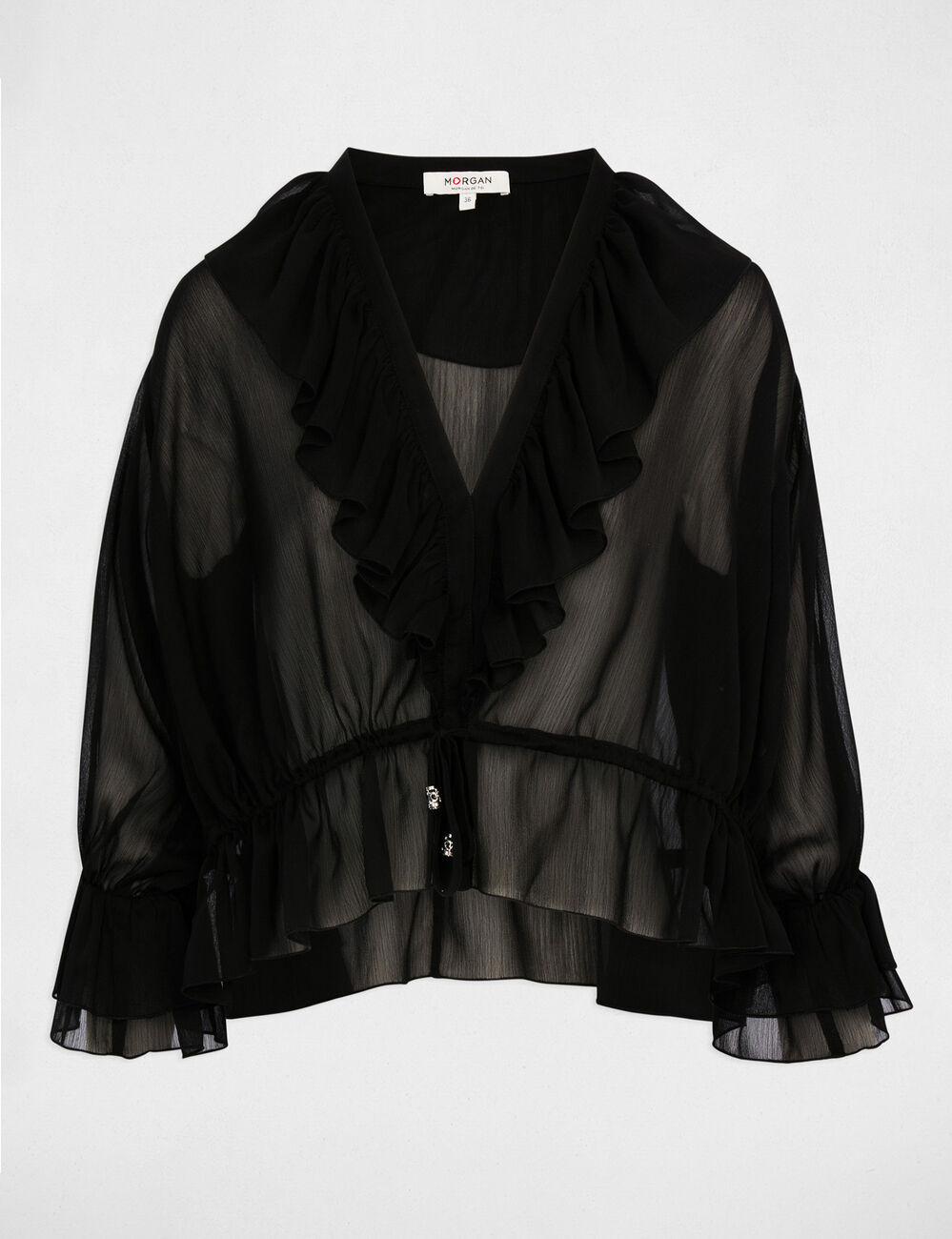 Blouse van voile met V-hals zwart vrouw