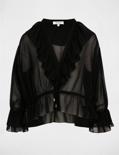Blouse van voile met V-hals zwart vrouw