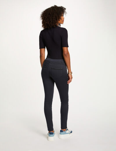 Pantalon slim enduit bleu marine femme