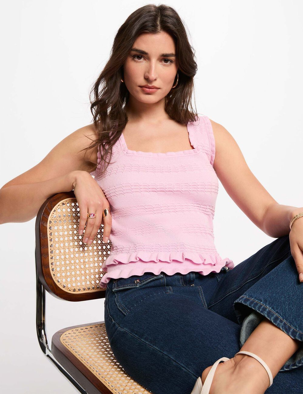 Pull sans manches ajust&eacute; rose femme