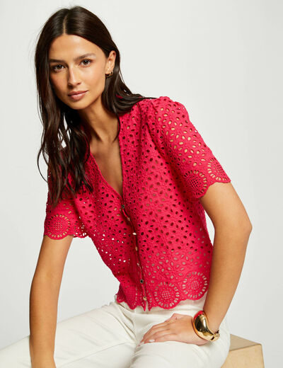 Chemise broderie anglaise framboise femme