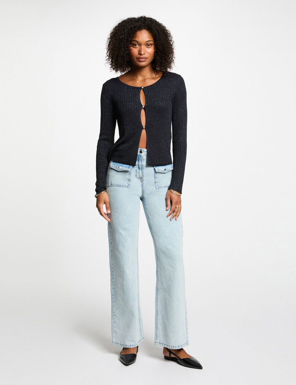 Gilet manches longues bleu marine femme