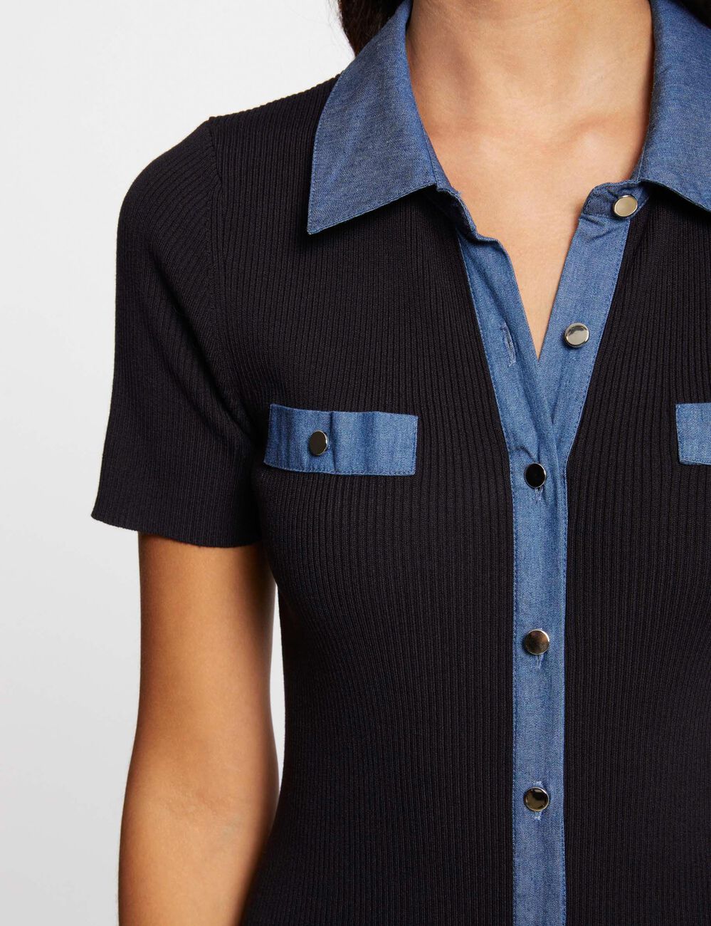 Getailleerde gebreide midi-jurk marineblauw vrouw