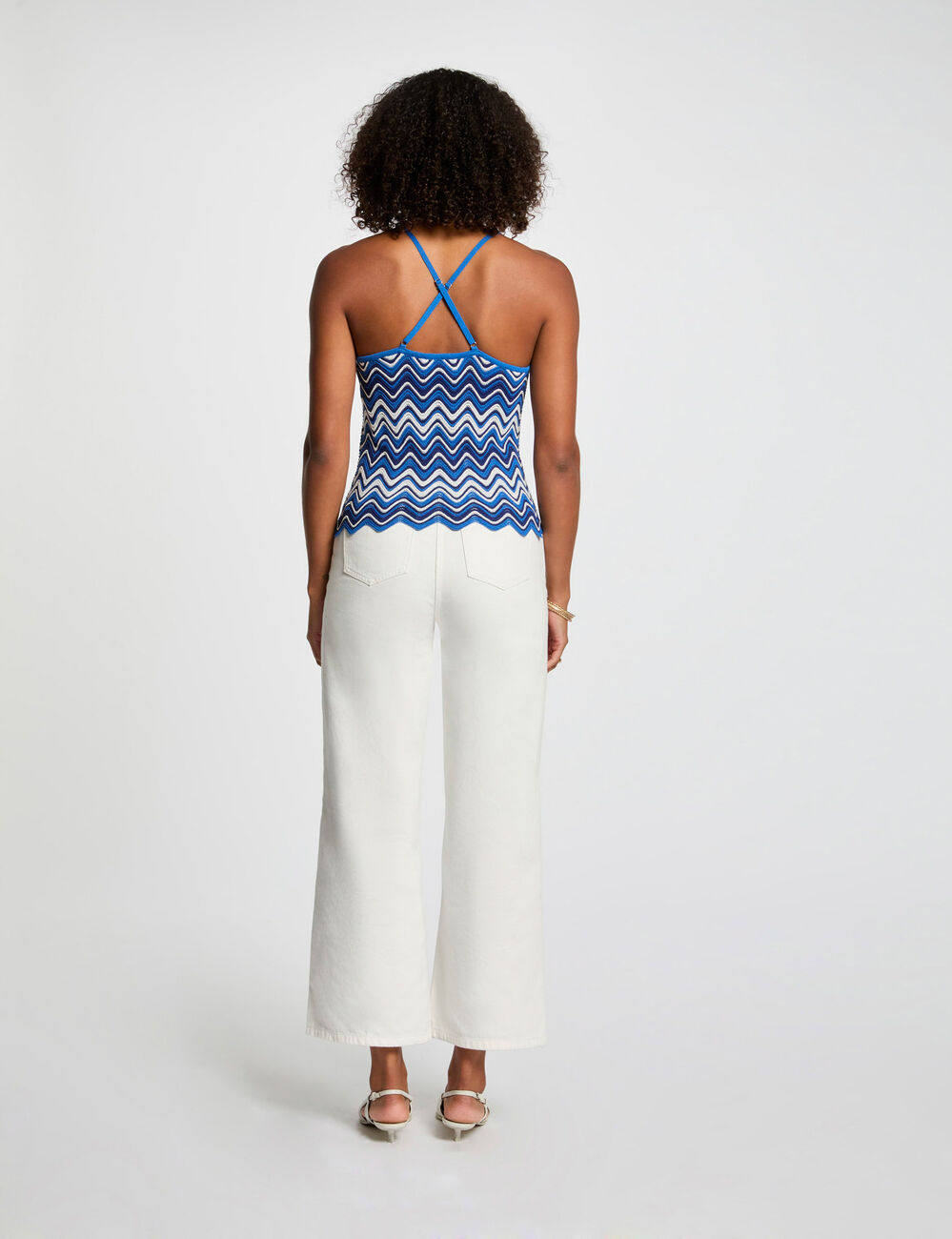 Top en maille imprim&eacute; bleu electrique femme