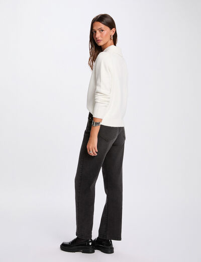 Pull col à revers ivoire femme