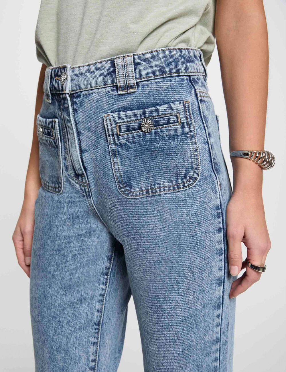 Wijde jeans dubbel stone washed denim vrouw