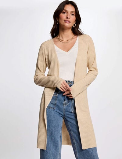 Lang vest met V-hals goudgeel vrouw