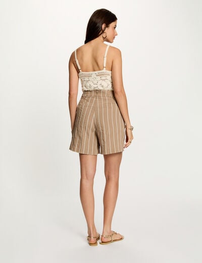 Nauwsluitende top met fijne bandjes licht beige vrouw