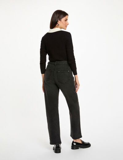Pull ajusté col chemise noir femme