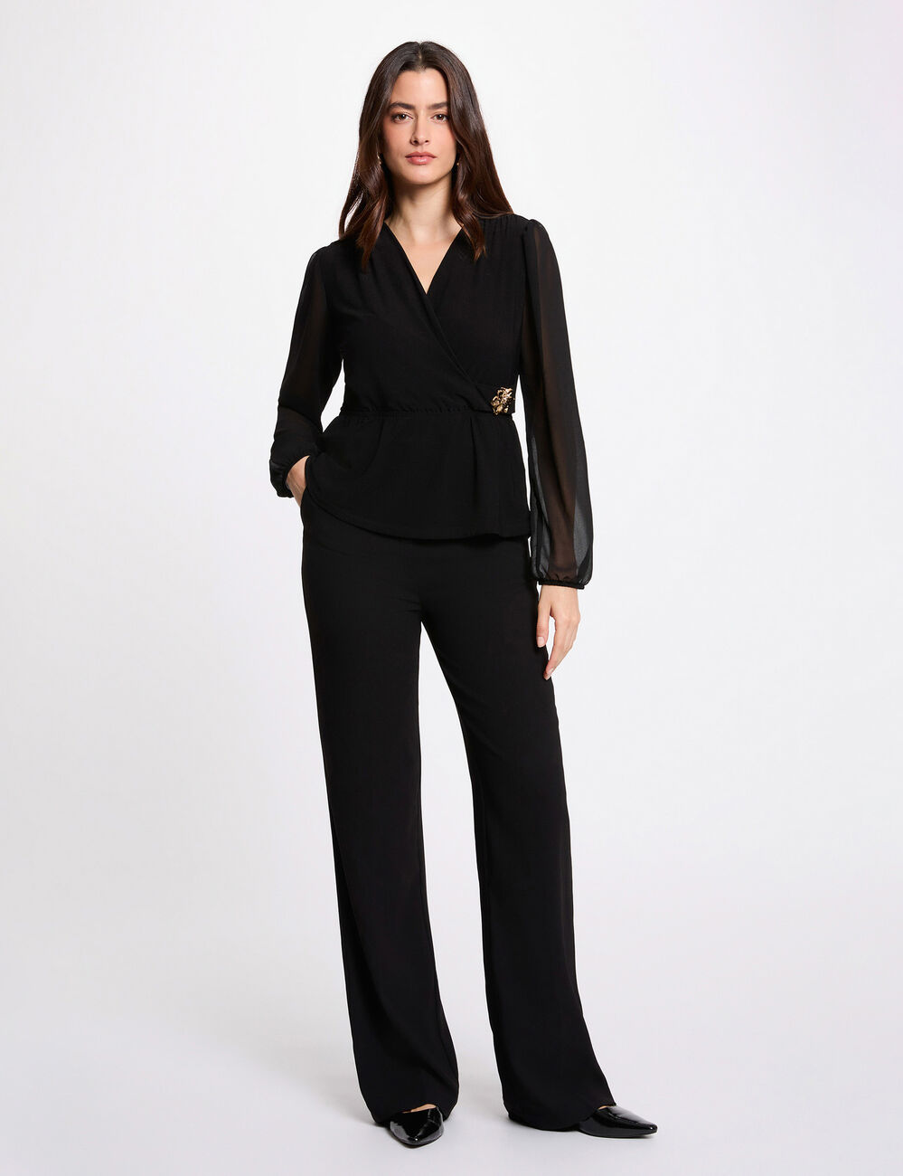 Cache-coeur V-hals T-shirt zwart vrouw