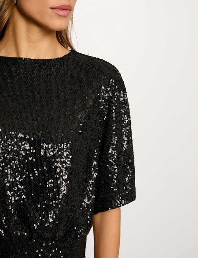 korte jurk met pailletten zwart vrouw Korte jurk met pailletten zwart vrouw