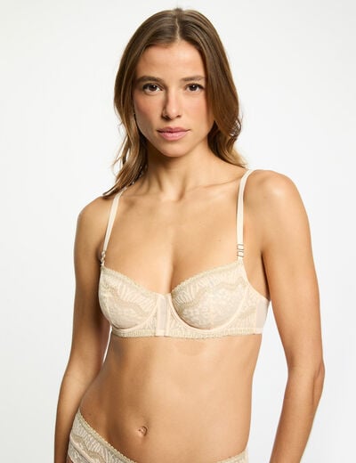 Soutien-gorge dentelle bretelles fines beige femme