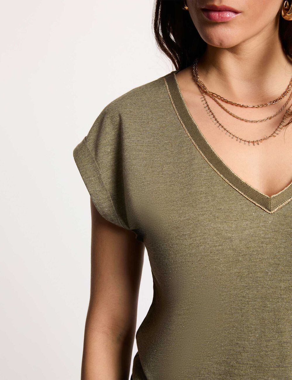 T-shirt manches courtes vert kaki femme