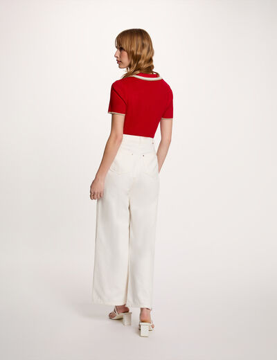 Trui met korte mouwen en polokraag rood vrouw