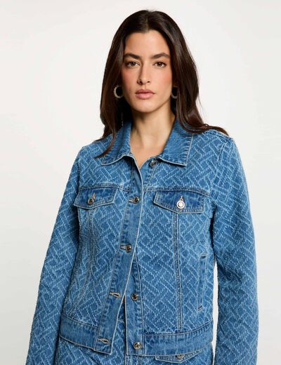Veste jacquard chevron denim stone femme