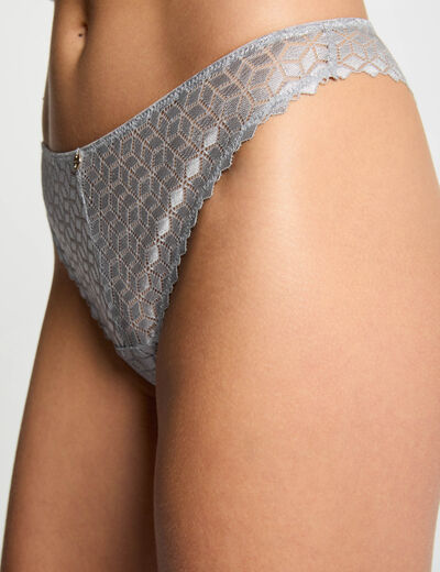 Tanga en dentelle couleur argent femme