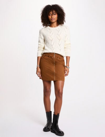 Jupe courte ajust&eacute;e marron cognac femme