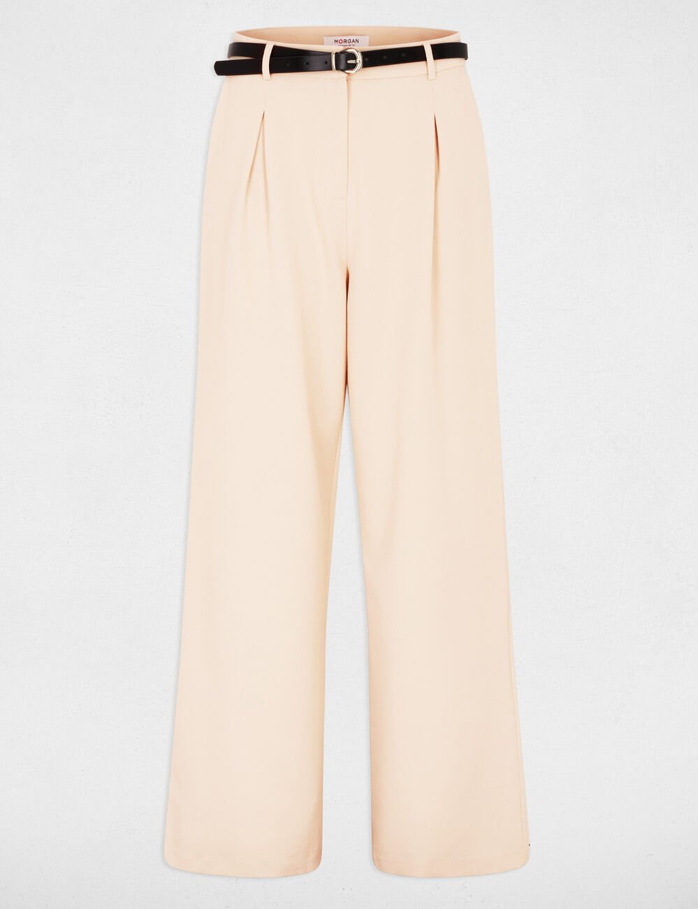 Hoge taille brede broek beige vrouw