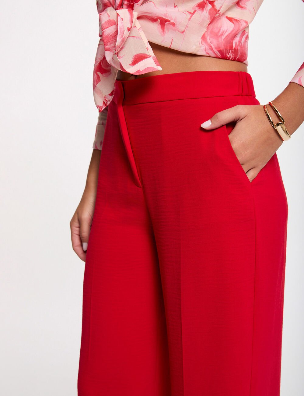 Pantalon large fluide rouge femme