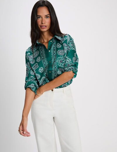 Chemise satin&eacute;e col &agrave; revers multicolore femme