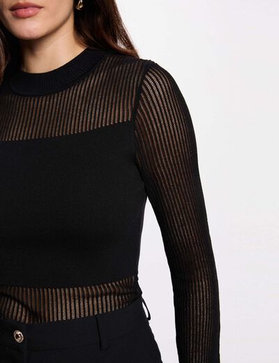 Pull ajouré col montant noir femme