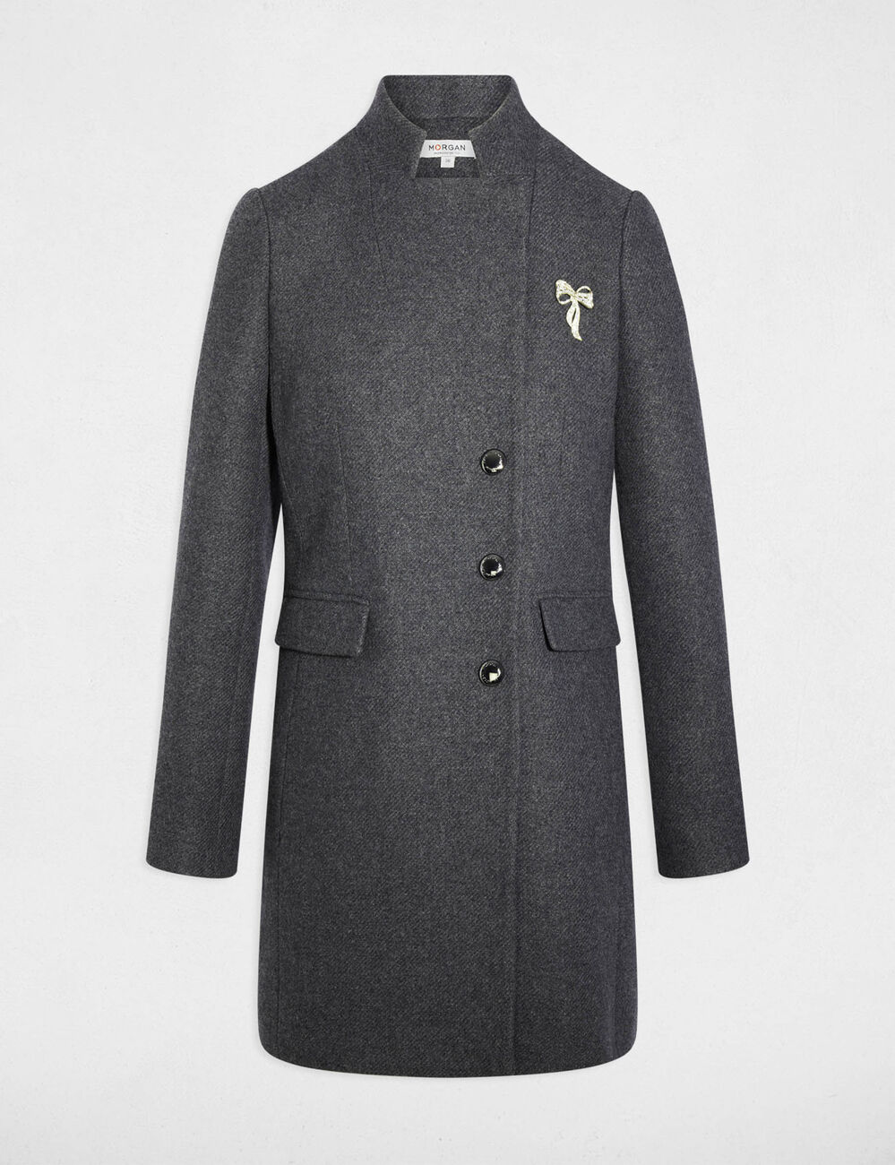 Manteau cintré bouclette gris foncé femme