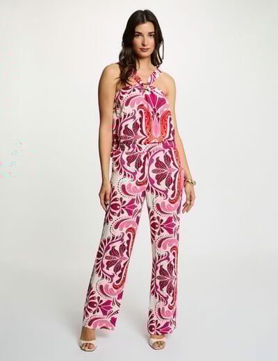 Pantalon droit fluide multicolore femme