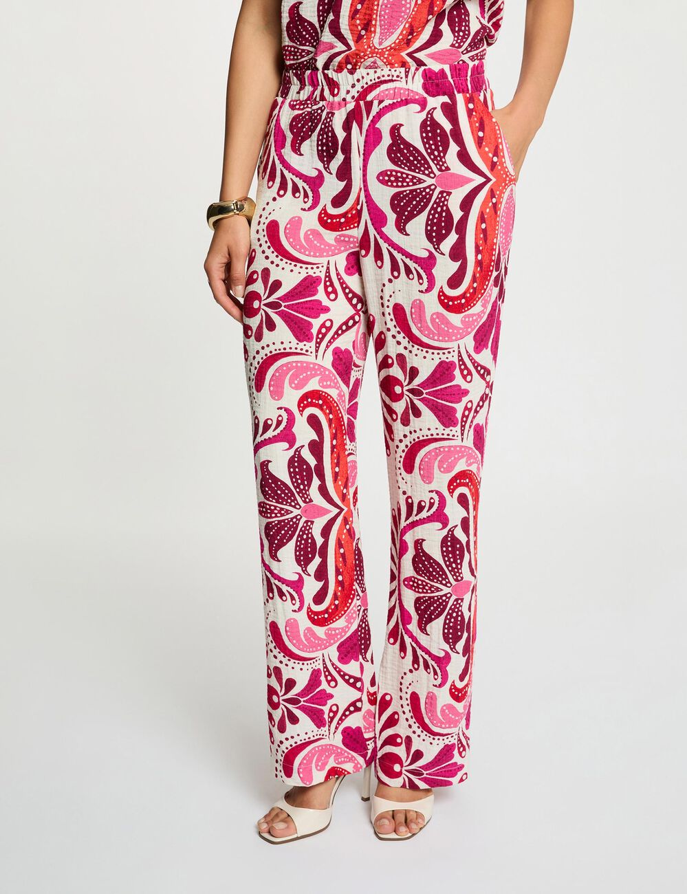 Pantalon droit fluide multicolore femme