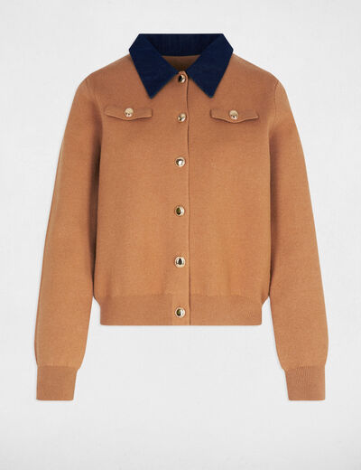 Gilet court col à revers beige femme