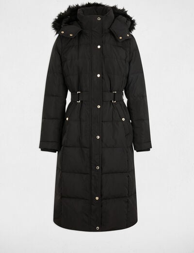 Doudoune longue à capuche noir femme