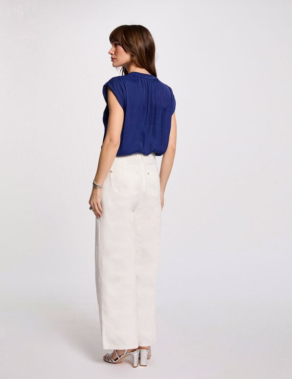 Mouwloze blouse bleu electrique vrouw