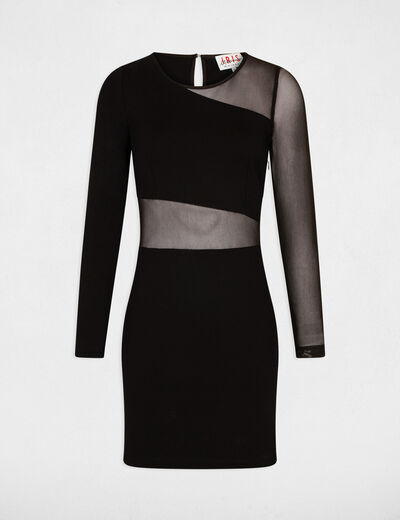 Robe ajustée détails semi-transparents noir femme