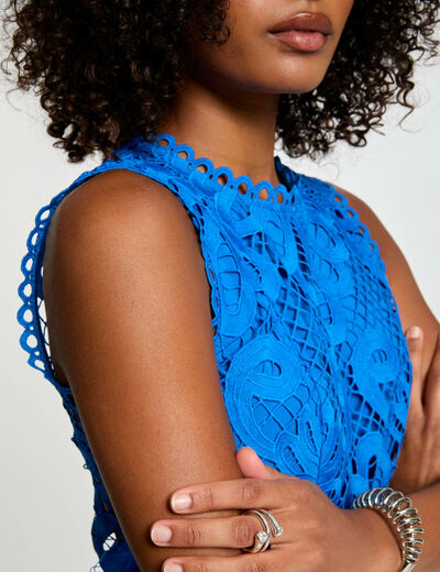 Mouwloze kanten top met print bleu electrique vrouw